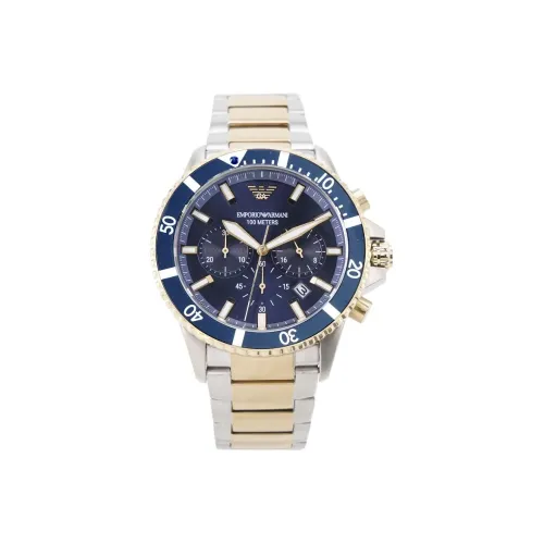 EMPORIO ARMANI Мужские часы Кварцевый механизм Ремешок из нержавеющей стали 43 мм Синий циферблат