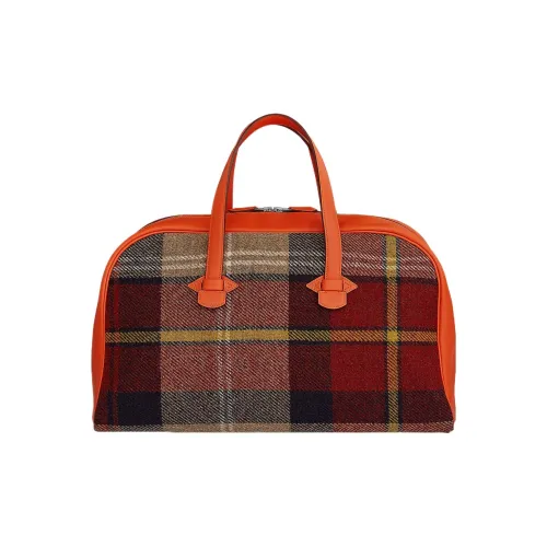 HERMES Клетчатый Melton Холст с Evercolor Телячья кожа Сумка Унисекс Красный Апельсин