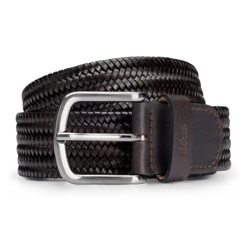 Hugo Boss Ткани вязаные Кожа с Бронза Шпилька Кожаные ремни Мужской Коричневый Ширина 3,5 см