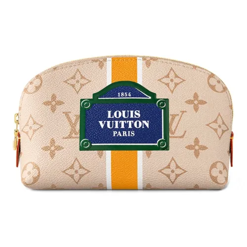 LOUIS VUITTON Холст с кожей Комбинированный Цвет холста Клатч Сумка Сумка для туалетных принадлежностей Косметичка Маленькая Мужская Светло-Коричневая