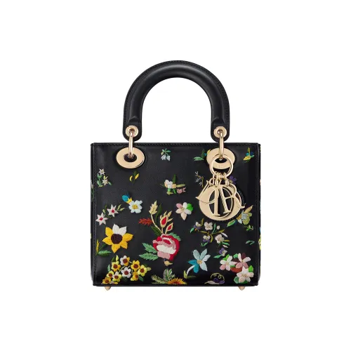 DIOR Lady Dior Телячья кожа Сумка Lady Dior Сумка через плечо Сумка Маленькая Женская Черная Многоцветная