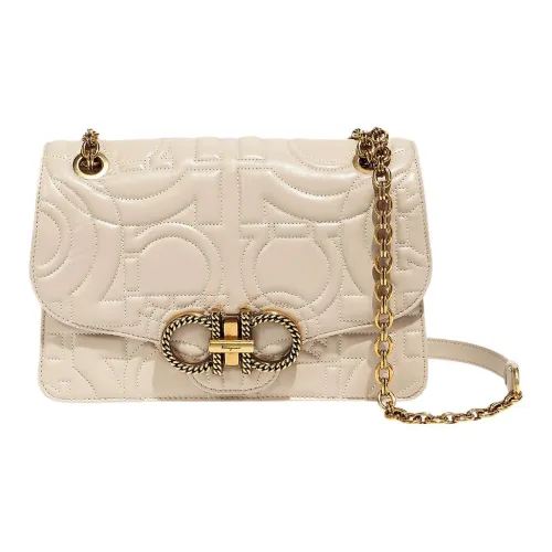 FERRAGAMO Коровья кожа Портативная Сумка через плечо Сумка на плечо Женская Серый Бежевый