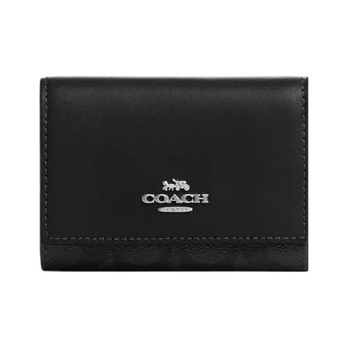 COACH Micro Canvas Leather Coin Wallet Canvas Wallet Regular Unisex Black COACH Микро Холст Кожа Кошелек Холст Кошелек Обычный Унисекс Черный