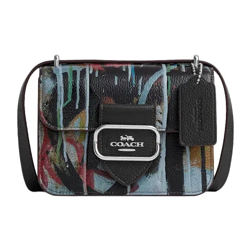 COACH Мята+SERF Morgan 18 Коллаборация Кожа Курьерская сумка Сумка через плечо Маленькая Женская Черная