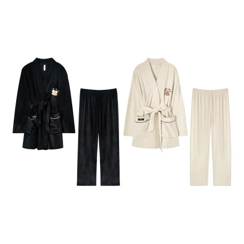 X QINGE Экрю + Черный Унисекс Пижамные комплекты