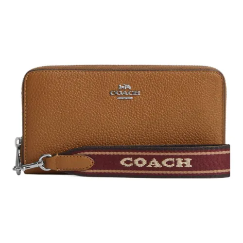 COACH Zip Around Кожа Кошелек для монет клатч кошелек маленький женский коричневый