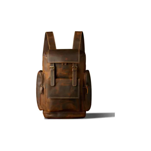 Simple Nature Ручной Cow Leather Genuine Leather Ноутбук Рюкзак Большой Мужской Темно-кофейный