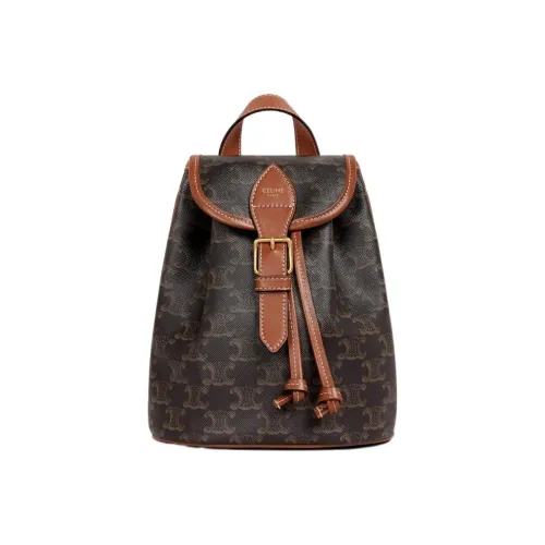 CELINE Folco Холст и Кожа Рюкзак Мини Женский Рыжевато-Коричневый
