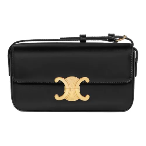 CELINE TriompheClaude Блестящая сумка из коровьей кожи плечо женская черная