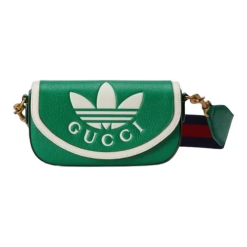 GUCCI Adidas Коллаборация Кожаная Сумка через плечо Сумка на плечо Женская Зеленая