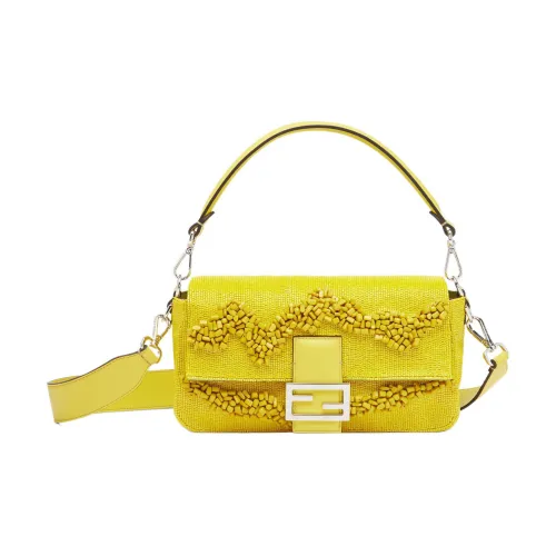 FENDI Baguette Ткань с Овчина Портативный Сумки через плечо Сумка через плечо Обычный Женский Желтый
