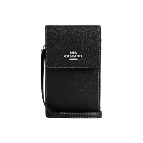 COACH Крестообразная текстура кожаный чехол для телефона сумка через плечо мини женский черный