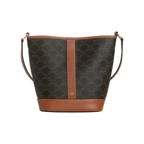 CELINE Triomphe Искусственная кожа с коровьей кожей ведрообразная сумка сумка через плечо маленькая женская рыжевато-коричневый