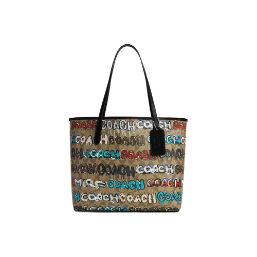 COACH Мята X Serf Коллаборация City Canvas Кожаная Вставка Холст Сумка Сумка-тоут Сумка для покупок Сумка через плечо