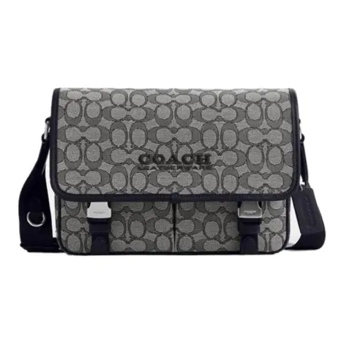 COACH League Ткань с коровьей кожей Курьерская сумка Сумка через плечо Большая Мужская Черная Серый