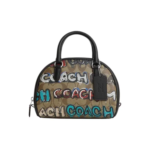 COACH Мята+Serf Sydney Коллаборация Холст с кожей Сумка из холста Сумка-купол Сумка Маленькая Женская Хаки