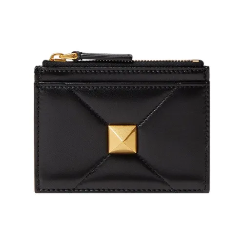 Valentino Roman Stud Napa Овечья шкура Кошелек для монет Женские Черный