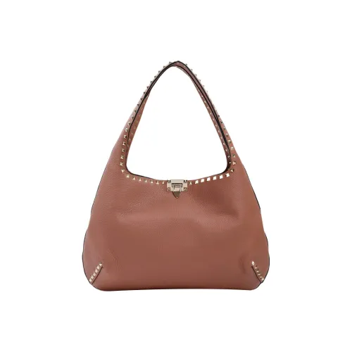 Valentino Rockstud Телячья кожа с текстурой Сумка-хобо Плечевая сумка Женская Коричневая
