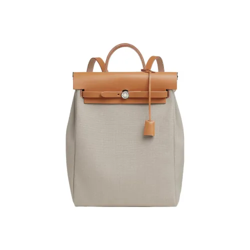 HERMES Herbag Zip Холст с Hunter Коровья кожа Сумка Рюкзак Унисекс Бежевый
