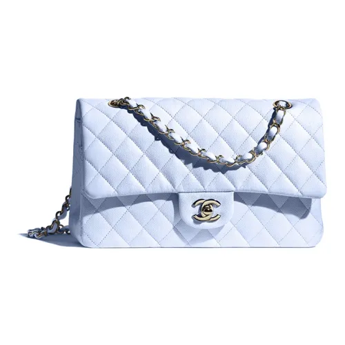 CHANEL Classic Flap CF Litchi Grain Calfskin Crossbody Bag Women's Blue CHANEL Classic Flap CF Личи Зернистая кожа Телячья кожа Сумка через плечо Женская Синяя