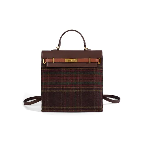 MQ DR Шерсть Шерстяной Zurich Преппи Рюкзак Стандартный Женский Красный Зеленый Клетка