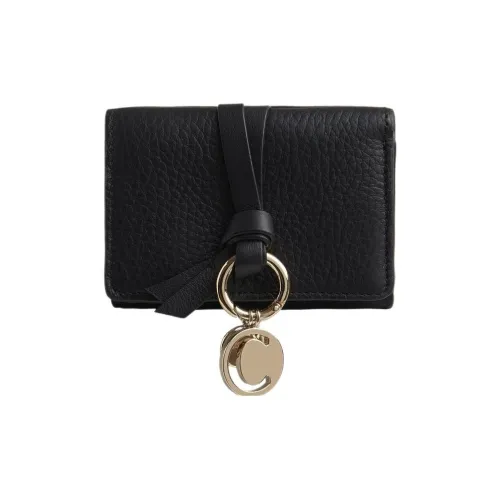 Chloe Alphabet с рельефной текстурой Телячья кожа Держатель для карт Кошелек Мини Женский Черный