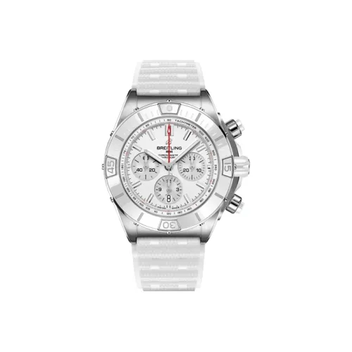 Breitling Автоматический Механический Часы Мужские 44 мм Белый Циферблат Корпус из Нержавеющей Стали Резиновый Ремешок