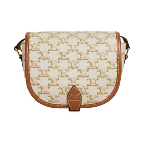 CELINE Folco Коровья кожа Курьерская сумка Сумка через плечо Средняя Женская Конфетная Белая