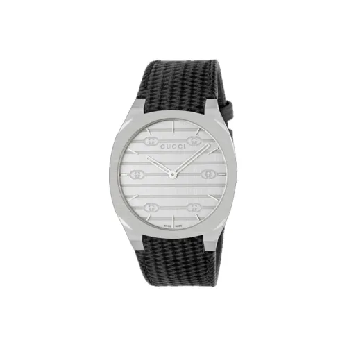 GUCCI Женские часы Кварцевый механизм Кожаный ремешок 38 мм Серебристый циферблат