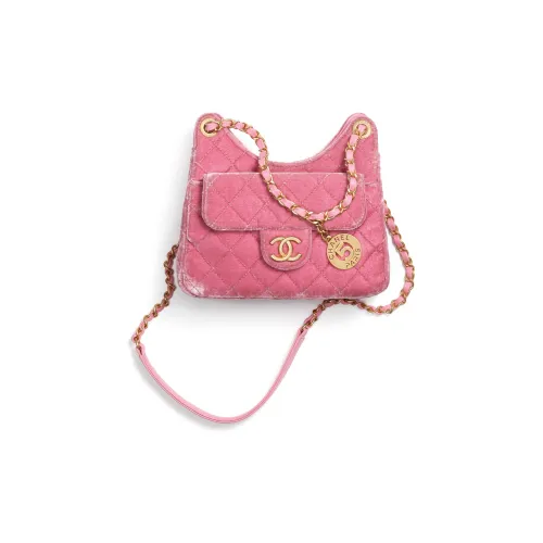 CHANEL Велюр Материал Золото Металл Сумка-хобо Сумка через плечо Маленькая Женская Розовая