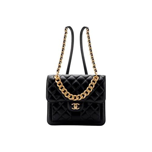 CHANEL Рюкзак из коровьей кожи с откидной крышкой женский черный