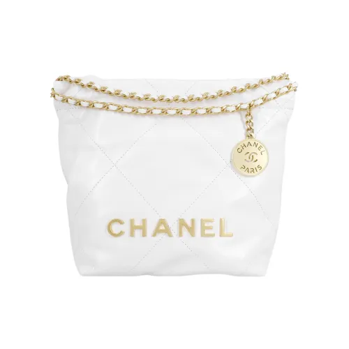 CHANEL 22Bag Яркий Телячья кожа Ведрообразная Сумка Сумка через плечо Мини Женская Белая Золотая