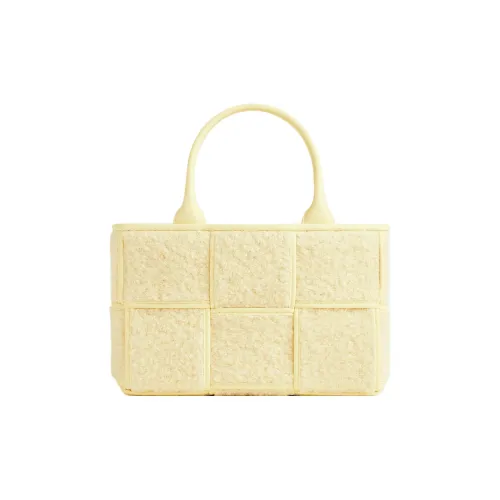 Bottega Veneta Arco Твид с кожаными вставками Тоут Сумка Сумка для покупок Сумка Мини Женская Ромашка Желтая