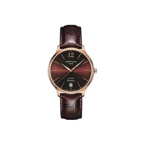 CERTINA Dream Series Кварцевый механизм Мужские часы Часы 38 мм Коричневый циферблат Корпус из нержавеющей стали Кожаный ремешок