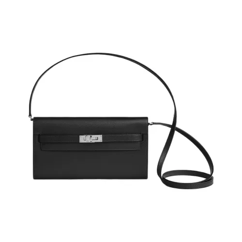 HERMES Kelly To Go Evergrain Телячья кожа Сумка через плечо Женская Черная