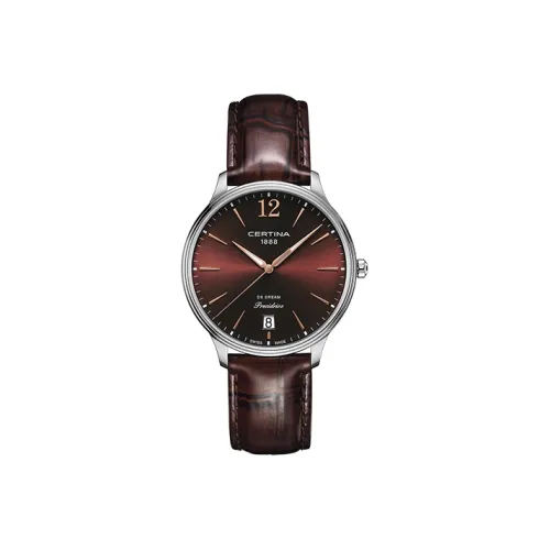 CERTINA Dream Series Кварцевый механизм Женские часы 38 мм Кофейный циферблат Корпус из нержавеющей стали Кожаный ремешок