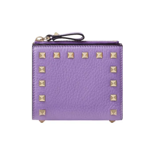 Valentino Rockstud Рельефная Телячья Кожа Кошелек Монетница Держатель для Карт Маленький Женский Фиолетовый