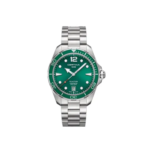 Certina Кварцевый механизм Мужские часы Часы 43 мм Зеленый циферблат Корпус из нержавеющей стали Ремешок из нержавеющей стали