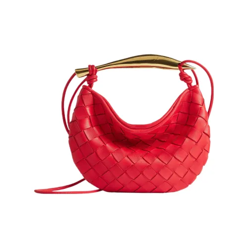 Bottega Veneta Sardine Овчина Портативный Сумка через плечо Сумка через плечо Мини Женская Глянцевая Красная