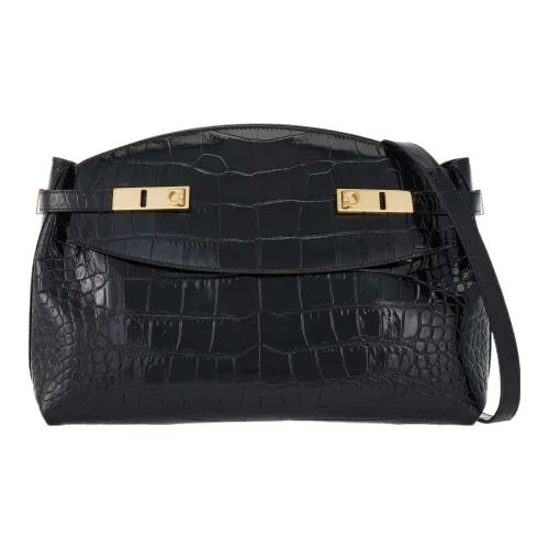 Ferragamo Крокодиловый узор Тисненый Телячья кожа Сумка Сумка через плечо Сумка через плечо Большая Женская Черная