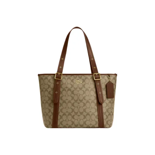 COACH Canvas С кожаными вставками Холщовая сумка Тоут сумка Сумка для покупок Сумка через плечо Женская Хаки