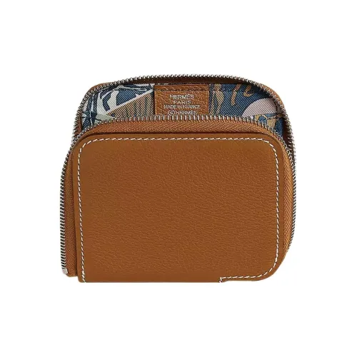 HERMES Silk'In Evercolor BARENIA Телячья кожа Кошелек для монет Женские Коричневый