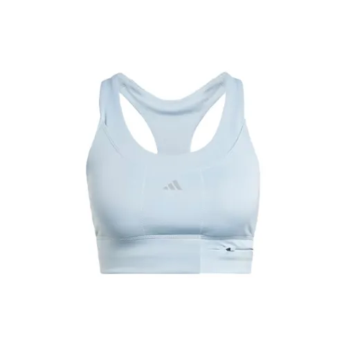 Adidas Однотонный Логотип Этикетка Средняя Поддержка Бег Спортивный Бюстгальтер Женский Светло-Синий