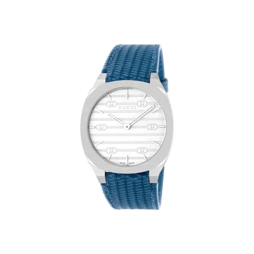 GUCCI Женские часы Кварцевый механизм Кожаный ремешок 34 мм Серебристый циферблат