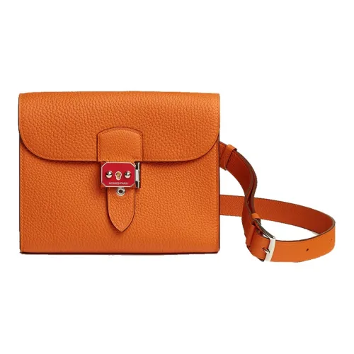 HERMES Sac A Depeches Laque Коровья кожа Togo Курьерская сумка Сумка через плечо Мужская Апельсин