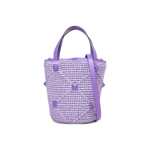Valentino Крючок KNIT Raffia Ведрообразные сумки Сумки через плечо Сумка через плечо Стандартная Женская Фиолетовая