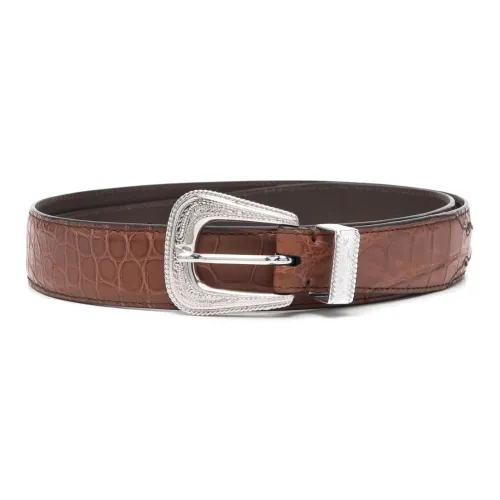 BRUNELLO CUCINELLI Двойной С обеих сторон Имитация Крокодила Узор Украшение Шпилька Кожаные ремни Мужской Коричневый Ширина 3 см