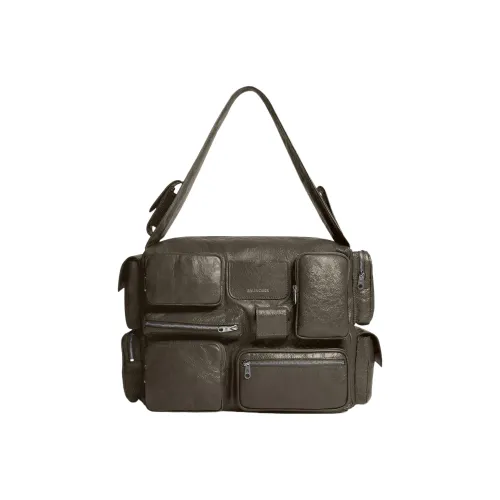 Balenciaga Superbusy Arena Sheepskin Ткань Сумка через плечо Мужская Темно-зеленая