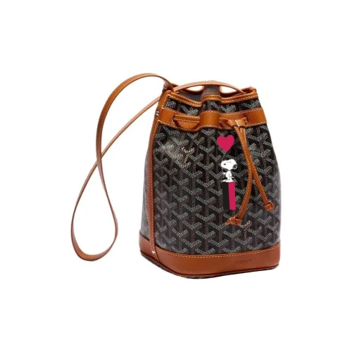 GOYARD Снупи Co Branded Petit Flot Холст с кожей Сумка-ведро Сумка на плечо Женская