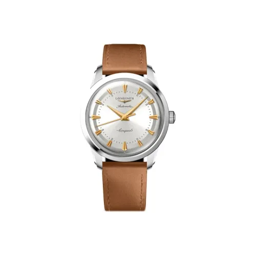 LONGINES Автоматический Механический Часы Мужские 40 мм Серебристый Циферблат Корпус из Нержавеющей Стали Кожаный Ремешок